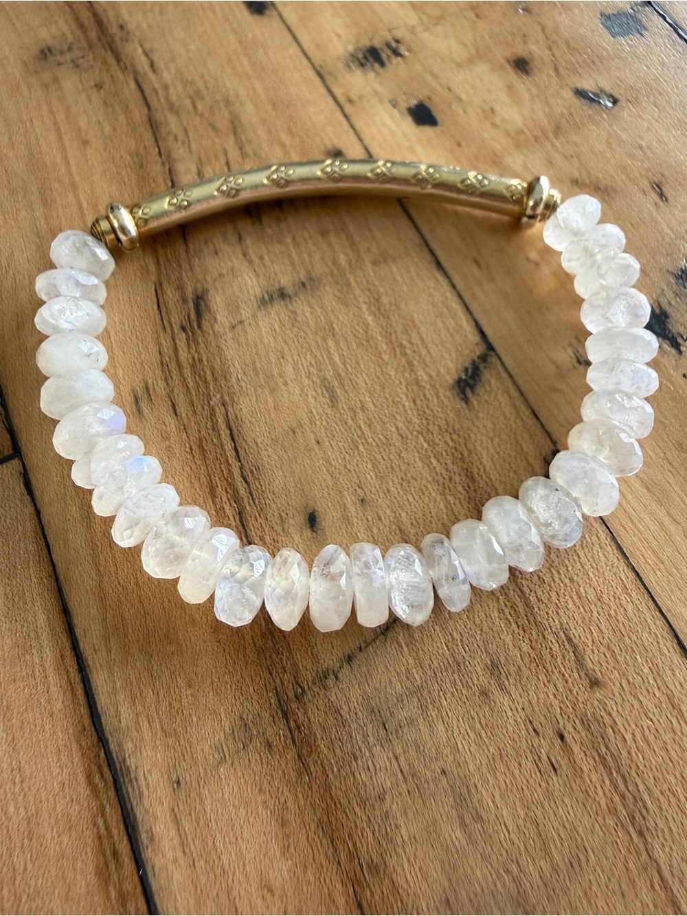 Sundance Faceted Moonstone Beaded Bracelet with Gold Curved Bar - Picture 3 of 6